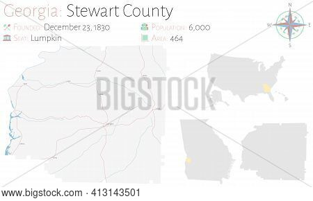 Large And Detailed Map Of Stewart County In Georgia, Usa.