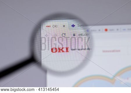 New York, Usa - 18 March 2021: Oki Electric Industry Company Logo Icon On Website, Illustrative Edit