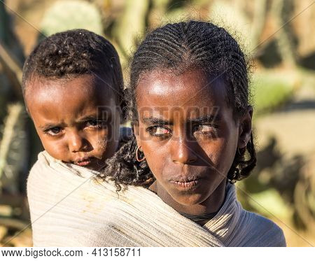 Axum, Ethiopia - Feb 11, 2020: Ethiopian People Seen On The Road From Axum To Gheralta, Tigray In No