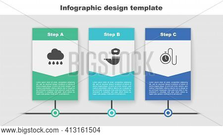 Set Cloud With Rain, Smoking Pipe And Watch Chain. Business Infographic Template. Vector