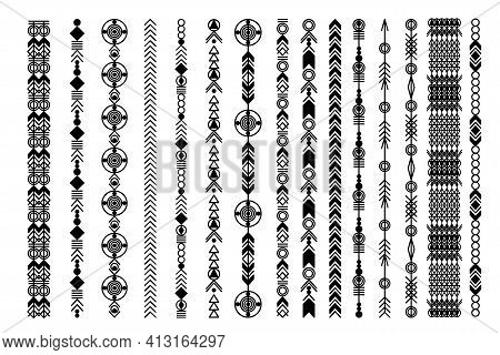 Ethnic Hand Drawn Vector Line Border Set. Boho Fashion Style Pattern. Vector Design Elements.