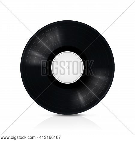 Black Musical Vinyl Record. Vector Image With Reflection On White Background