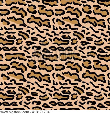Seamless Pattern Of Ocelot Cat Skin. Background Design, Textile Decoration, Animalistic Print.