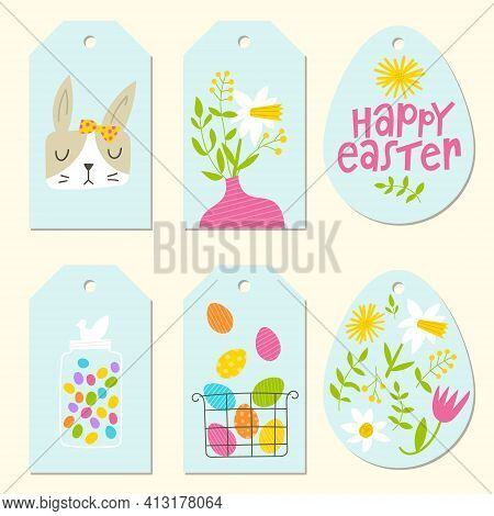 Easter Tags Set. Cute Colorful Labels For Spring Holiday Gifts.