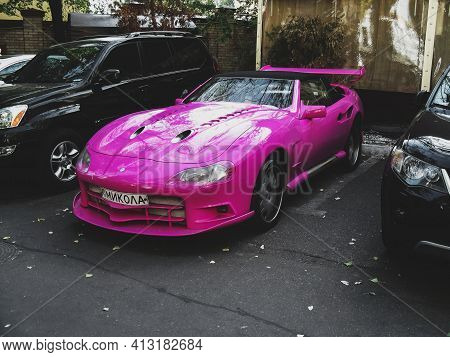Kiev, Ukraine - September 25, 2010: Exclusive Pink Mercedes-benz Sl Sbarro Parked In The City