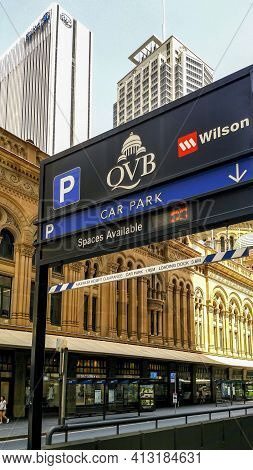 Sydney, Australia - Dec 16, 2018: Signage And Direction To The Underground Wilson Car Park Facility 