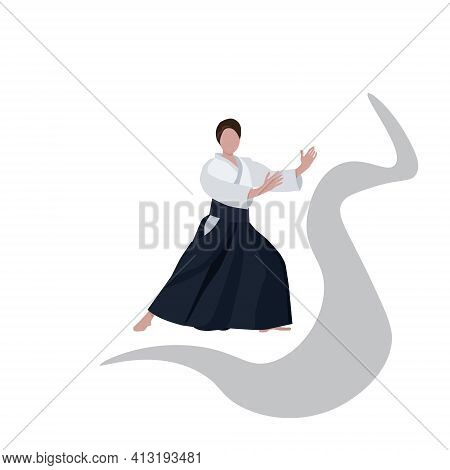 Aikido Girl, Figure In Training Attire Practices Aikido Vector Illustration