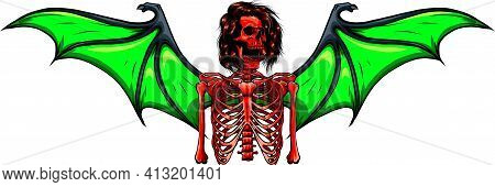 Human Skeleton With Bat Wings Vector Illustration