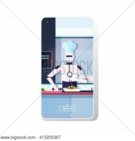 Modern Robot Chef Cooking Dish Robotic Cook Preparing Food Artificial Intelligence Technology Culina