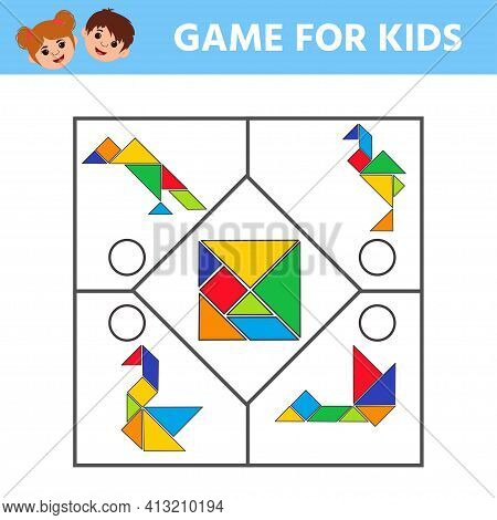 Educational Logica Kids Game. Tangram. Puzzle. Printable Worksheet For Kids Brain Teaser Book. Devel