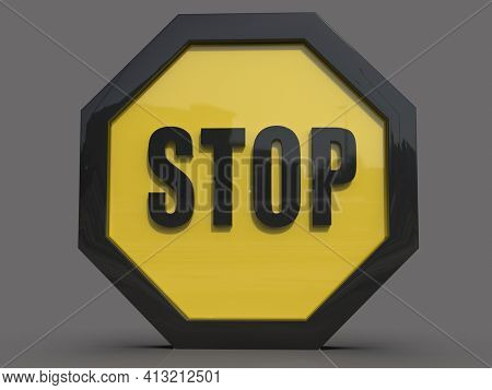 3d render STOP! You are Not Allowed Here, YellowÂ Octagonal Stop Roadsign with Big Hand Symbol for Prohibited Activities, Traffic Stop Blocking Sign, Prohibition Icon, No Entry Signal, Yellow Warning