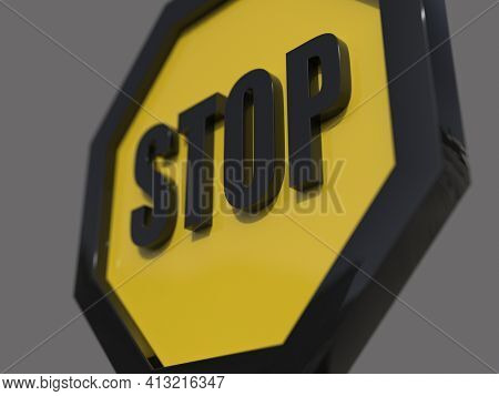 3d render STOP! You are Not Allowed Here, YellowÂ Octagonal Stop Roadsign with Big Hand Symbol for Prohibited Activities, Traffic Stop Blocking Sign, Prohibition Icon, No Entry Signal, Yellow Warning