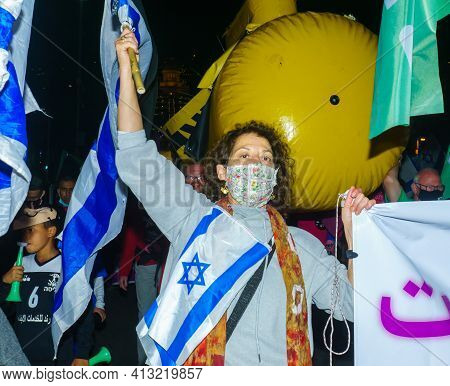 Haifa, Israel - March 17, 2021: Protest Rally Against Prime Minister Benjamin (bibi) Netanyahu, With