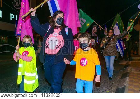 Haifa, Israel - March 17, 2021: Protest Rally Against Prime Minister Benjamin (bibi) Netanyahu, In H