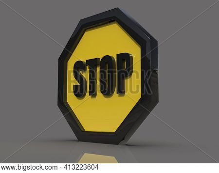 3d render STOP! You are Not Allowed Here, YellowÂ Octagonal Stop Roadsign with Big Hand Symbol for Prohibited Activities, Traffic Stop Blocking Sign, Prohibition Icon, No Entry Signal, Yellow Warning