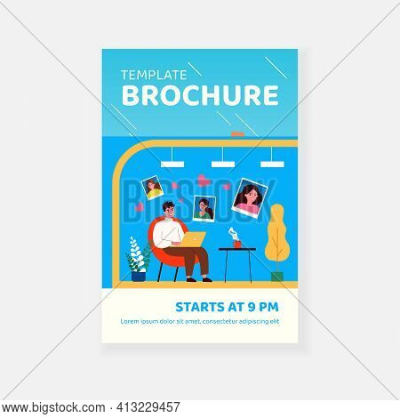 Macho Guy Chatting With Women. Dating Website, Flirt, Man Choosing Girlfriend. Flat Vector Illustrat