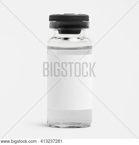 Injection glass vial with blank white label