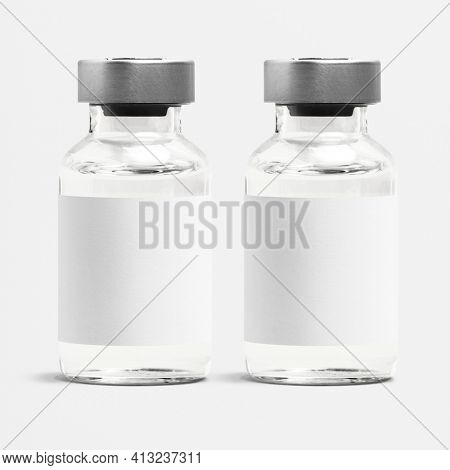 Medicine glass vials with blank white label