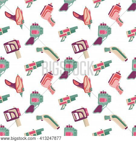 Seamless Pattern With Futuristic Colorful Blaster For Fabric