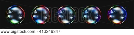 Bubble Soap. Vector Set Isolated On Black Background