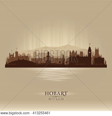 Hobart Australia City Skyline Vector Silhouette