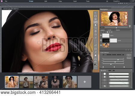 Professional Photo Editor Application. Image Of Beautiful Woman