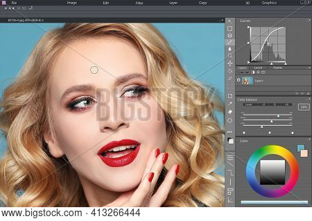 Professional Photo Editor Application. Image Of Beautiful Woman
