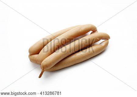 Wiener Sausages, Frankfurter, Hot Dog, Isolated On A White Background. Sausage In Rings, A Packshot 
