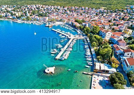Tourist Town Of Selce Waterfront Aerial View, Crikvenica Riviera In Croatia