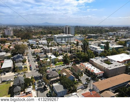 Aerial View Above Hillcrest Neighborhood In San Diego, California. Usa