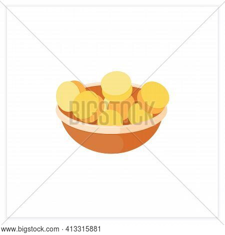 Ume Flat Icon.salted Japanese Plums.umeboshi Fruit Into Bowl.spring Japanese Food Concept. Vector Il