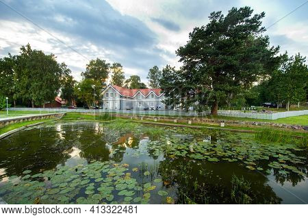 August 17, 2017 Pervalka Village, Lithuania, Old Lithuanian Traditional Wooden House In The Village