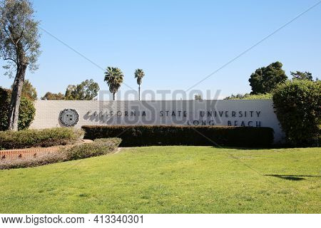 March 15, 2021- Long Beach, California: Entrance Sign for California State University, Long Beach. Editorial Use Only.