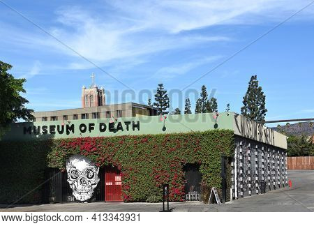LOS ANGELES - NOVEMBER 24, 2017: Museum of Death. Established in 1995 by J. D. Healy and Catherine Shultz, the museum displays a wide variety of art and artifacts surrounding the subject of death.
