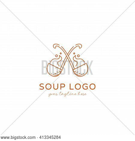 Crossed Hot Soup Ladle Logo Icon Symbol Doodle Vector Style