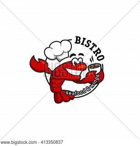 Lobster Crawfish Chef With Coffee Cup Logo Mascot Illustration For Seafood Bistro, Restaurant, Or Ca