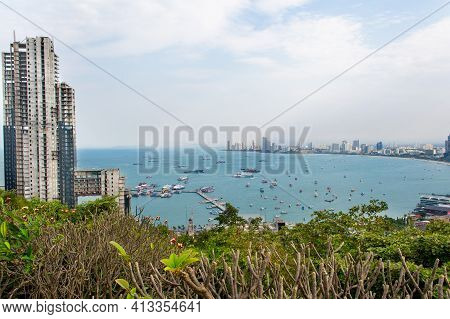 View Of Pattaya Viewpoint From Pratumnak Hill. Pattaya City Skyline In Chonburi Thailand