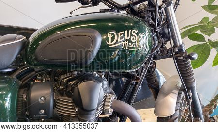 Bordeaux , Aquitaine France - 03 18 2021 : Deus Custom Motorcycle In W800 Kawasaki