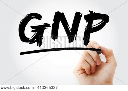 Gnp - Gross National Product Acronym With Marker, Concept Background