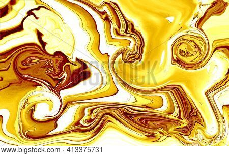 Abstract Golden Texture Background. Yellow, White, Brown Color Gradient. Design Backdrop As Fluid Ar