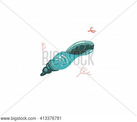 Hand Drawn Vector Stock Abstract Flat Cartoon Graphic Illustration With Tropical Summer Ocean Underw