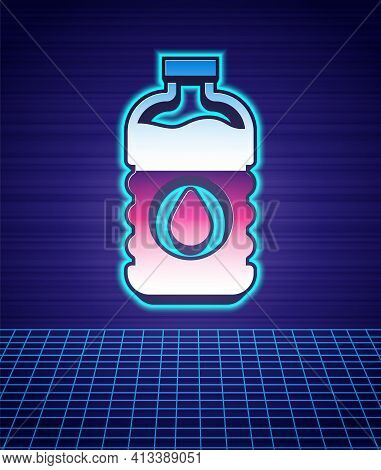 Retro Style Bottle Of Water Icon Isolated Futuristic Landscape Background. Soda Aqua Drink Sign. 80s