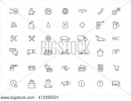 Road Service Thin Icons Vector Set. Car Repair Startion
