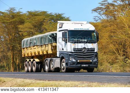 Nakuru County, Kenya - January 31, 2021: Semi-trailer Dump Truck Mercedes-benz Actros At The Interur