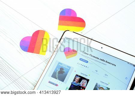 Kharkov, Ukraine - February 14, 2021: Likee App In App Store Market On Ipad Display Screen. Likee Is