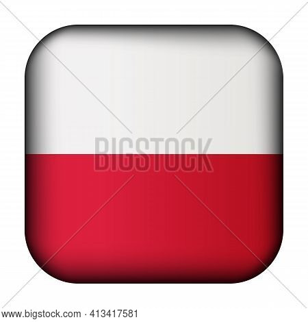Glass Light Ball With Flag Of Poland. Squared Template Icon. Polish National Symbol. Glossy Realisti