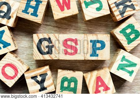 Alphabet Letter Block In Word Gsp (abbreviation Of Good Storage Practice Or Generalized System Of Pr