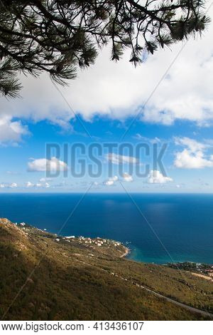 View Of The City Of Foros And The Black Sea In Summer From The Observation Deck Of The Foros Church.
