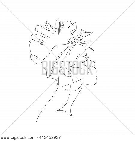 Black Woman Afro Portrait. Female Profile Continuous Line Art.