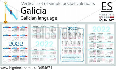 Galician Vertical Set Of Pocket Calendars For 2022 (two Thousand Twenty Two). Week Starts Monday. Ne